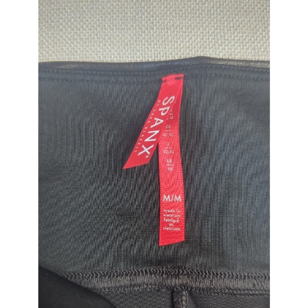 SPANX Black Faux Leather Leggings Size M High Rise Shaping Sleek - Picture 2 of 7
